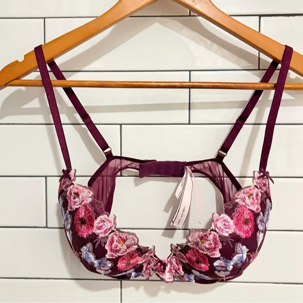 Victoria's Secret Lightly Lined Floral Demi Bra Kir Embroidery 36B